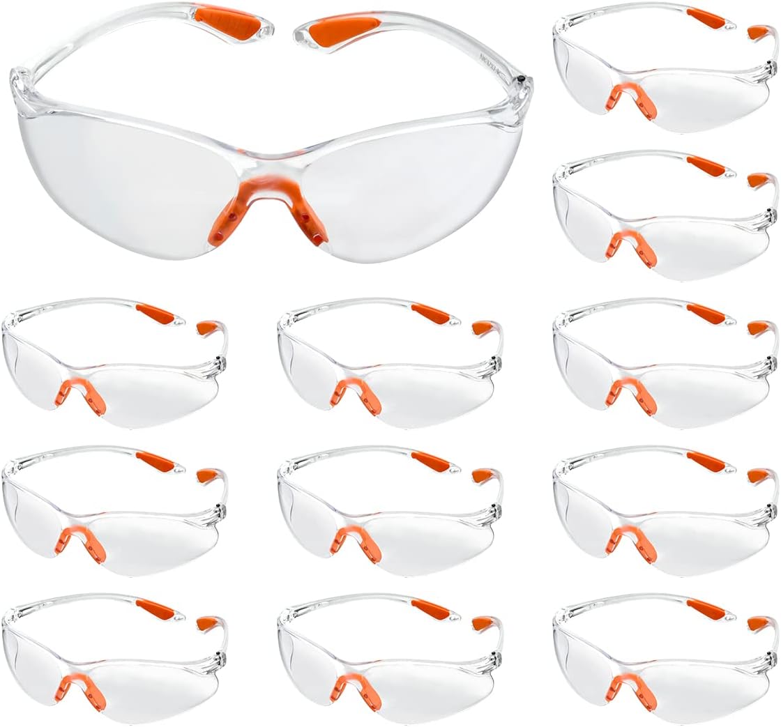TMBMLPP Clear Safety Glasses, 12 pcs Eye Protection Glasses, Work Glasses Safety, Lab Goggles, Protective Glasses, Eye Protection, Safety Glasses,for Work, Construction, Laboratory,Anti Dust,Chemistry