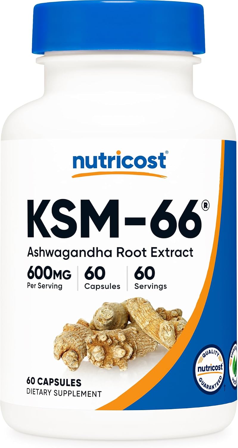 Nutricost KSM-66 Ashwagandha Root Extract 600mg, 60 Veggie Caps - 5% Withanolides - with BioPerine - Full-Spectrum Root Extract