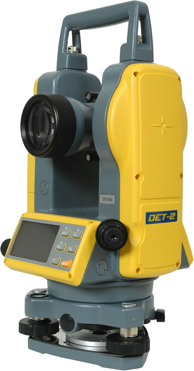 Spectra Precision DET-2 Digital Electronic Theodolite, Construction Surveying Equipment Set, Rechargeable and Alkaline Batteries, Carry Case