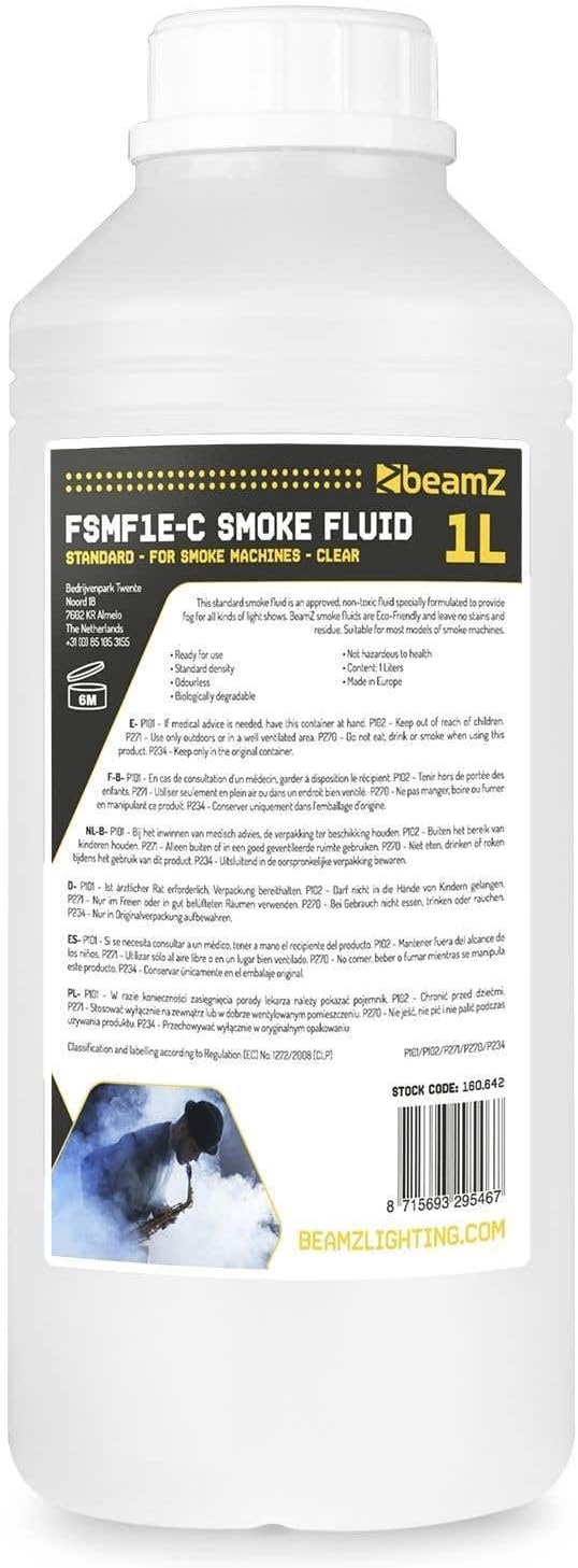 beamz 160.642 Smoke Machine Fluid 1L High-Performance, Biodegradable, Odourless Liquid Solution for Fog Effects - Made in Europe, Eco-Friendly, Water-Based