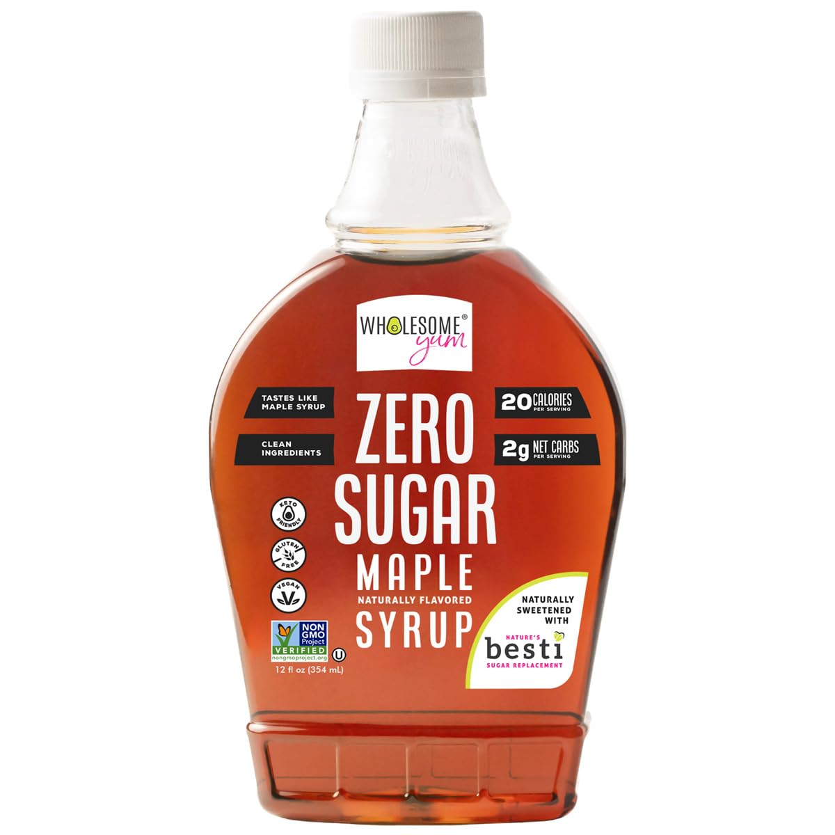 Wholesome Yum Zero Sugar Maple Syrup, Keto Maple Syrup (Plastic Bottle)