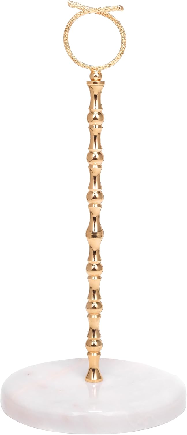 Y Luxe White-Gold Marble Countertop Paper Towel Holder - Elegant Kitchen/Bathroom Accessory -Standing Paper Towel Holder, Kitchen Paper Towel Roll Holder- for Bathroom Kitchen Countertop