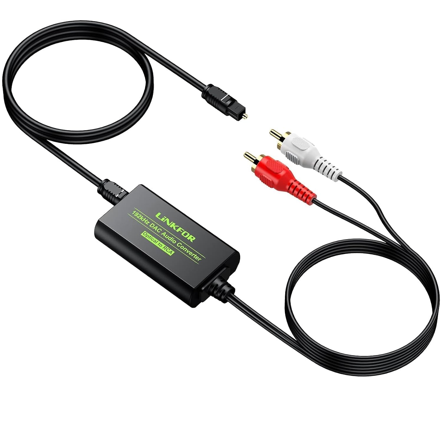 LiNKFOR 192kHz DAC Converter SPDIF to RCA Optical Toslink Audio Adapter | Digital to Analog Audio Converter with Built-In Amplifier Chip, 1.1m RCA Cable & Optical Cable for HDTV, DVD and Game Console