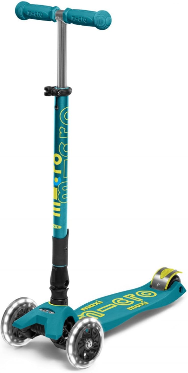 Micro Kickboard - Maxi Deluxe Foldable LED - Three Wheeled, Lean-to-Steer, Fold-to-Carry Swiss-Designed Micro Scooter for Kids with Motion-Activated Light-Up Wheels for Ages 5-12