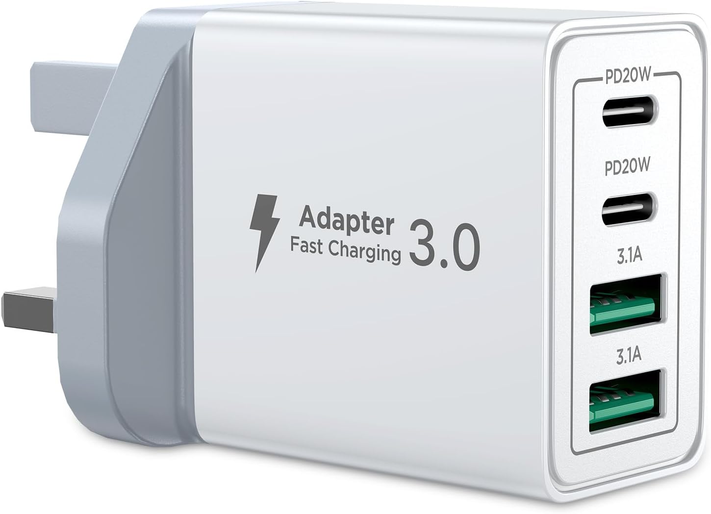 USB C Plug Fast Charge, 40W 4-Port Multi USB Charger Plug UK Dual Port PD Power Adapter +QC Wall Plug Multiport Mains Type C Charging Plug for iPhone 16 15 14 13 12 11 Pro Max XS XR 8, Samsung, iPad