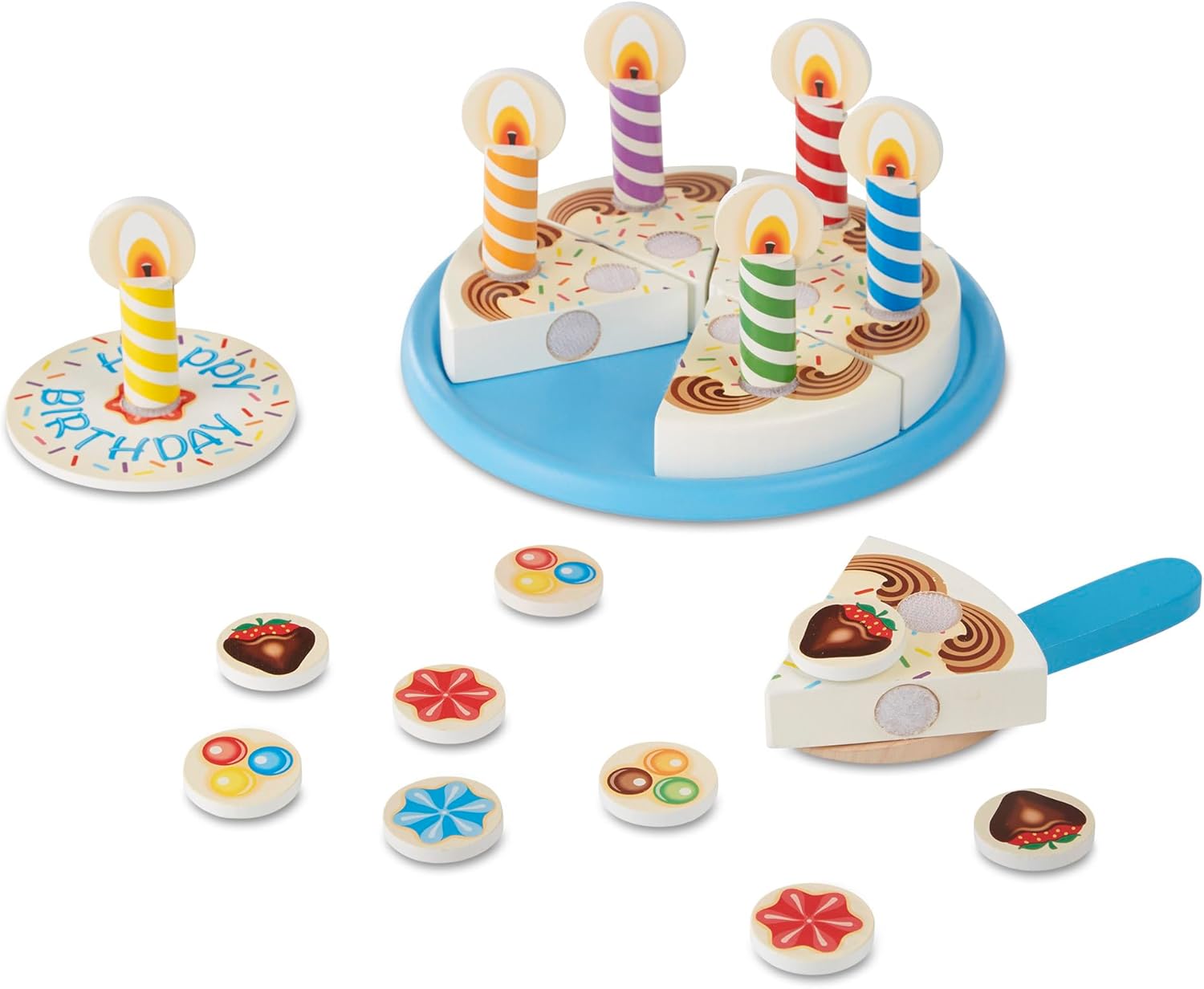 Melissa & Doug Wooden Birthday Cake | Pretend Play | Wooden Play Food Toy for Kids | 3+ | Gift for Boy or Girl