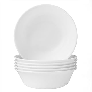 Corelle Vitrelle 6-Piece Soup/Cereal Bowl Set, Triple Layer Glass and Chip Resistant, 18-Oz Lightweight Round Bowls, Winter Frost White