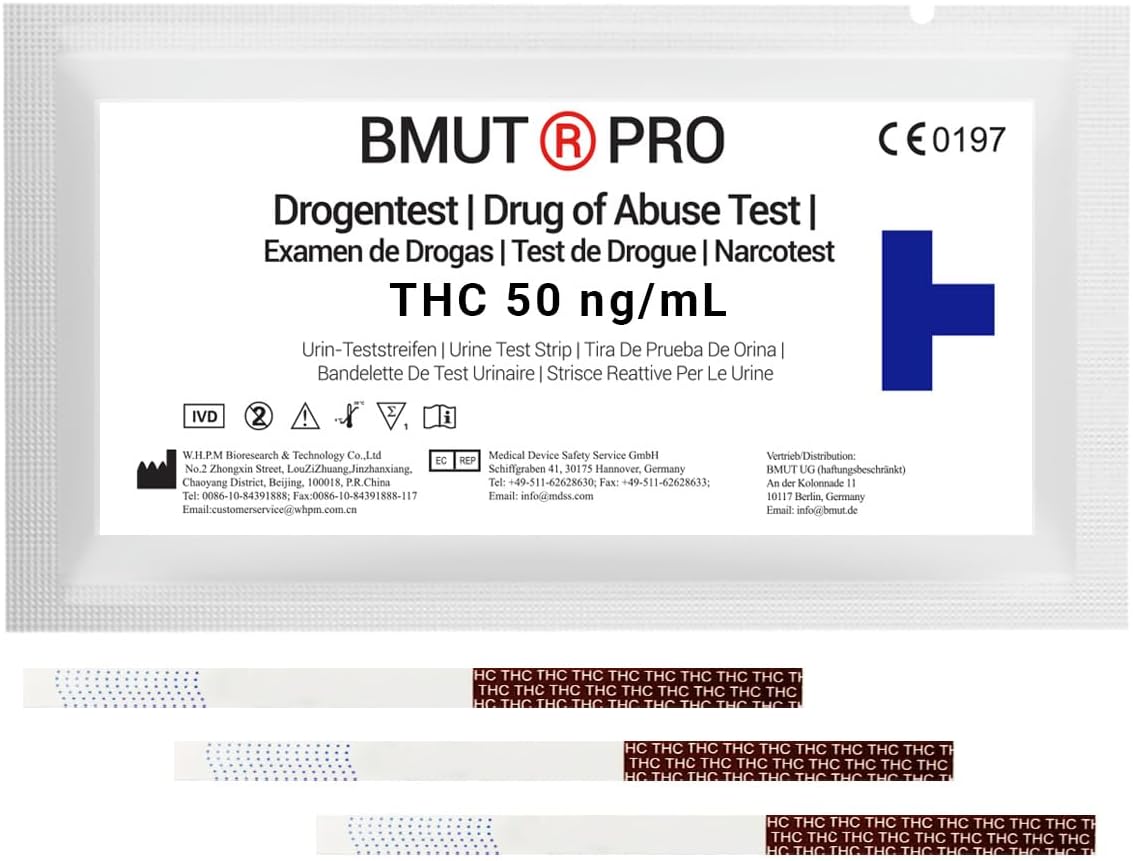 10 x THC Test Strips Drug Test with 50 ng/mL - Marijuana - Hashish, THC Urine Test, High Sensitivity, Drug Rapid Test (Pharmacy Quality)