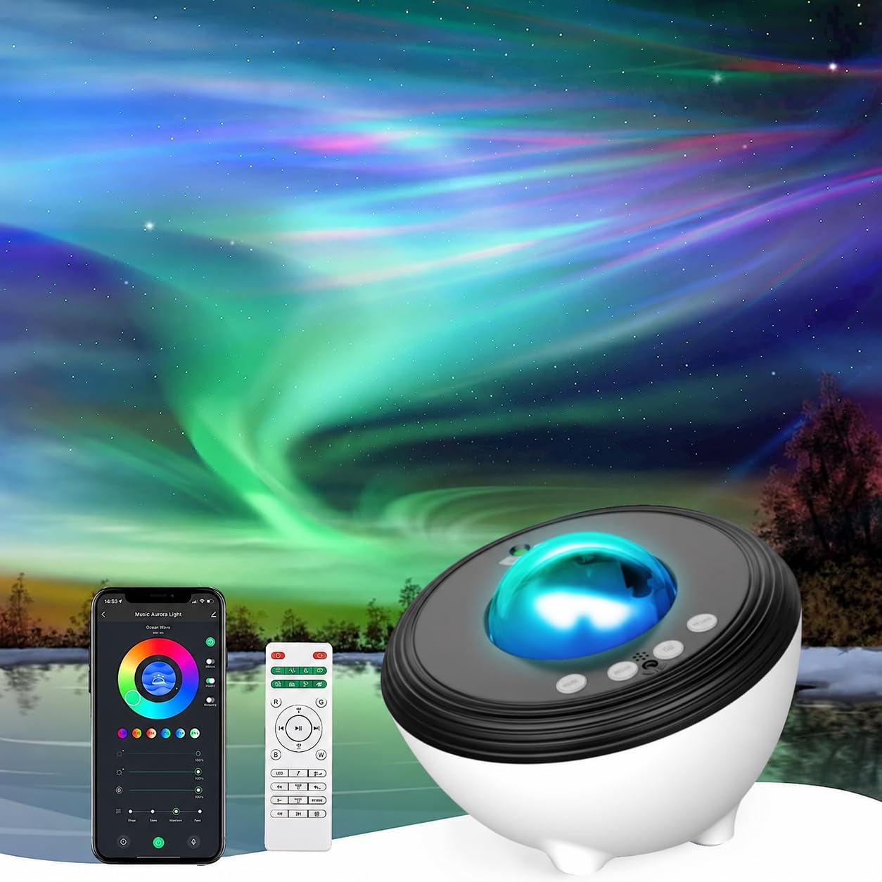 Star Projector Galaxy Light Aurora Projector with Smart APP, IR Remote, Bluetooth Music Speaker, White Noises, Northern Night Light Projector for Bedroom, Voice Control, Timer, 33 Lights Effects