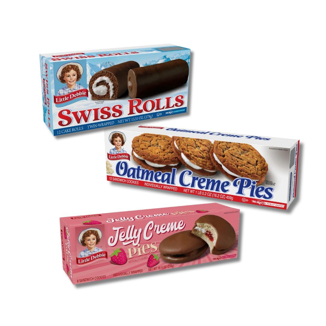 Liittle Debbie Snack Cake Variety Pack, Swiss Rolls, Oatmeal Creme Pies, Jelly Creme Pies 3 Box Bundle