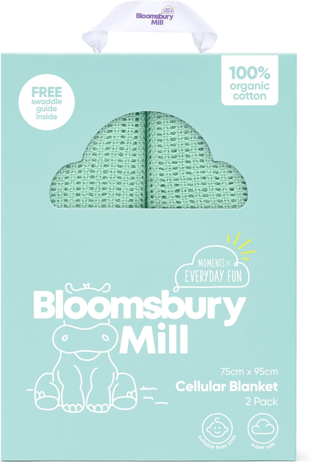 Bloomsbury Mill - Cellular Blankets Baby - Soft 100% Organic Cotton Baby Blanket - Pack of 2 - Essentials For Newborn - Ideal for Cot Bed, Travel, Car Seat, Pram, Moses Basket - Green 75x95cm