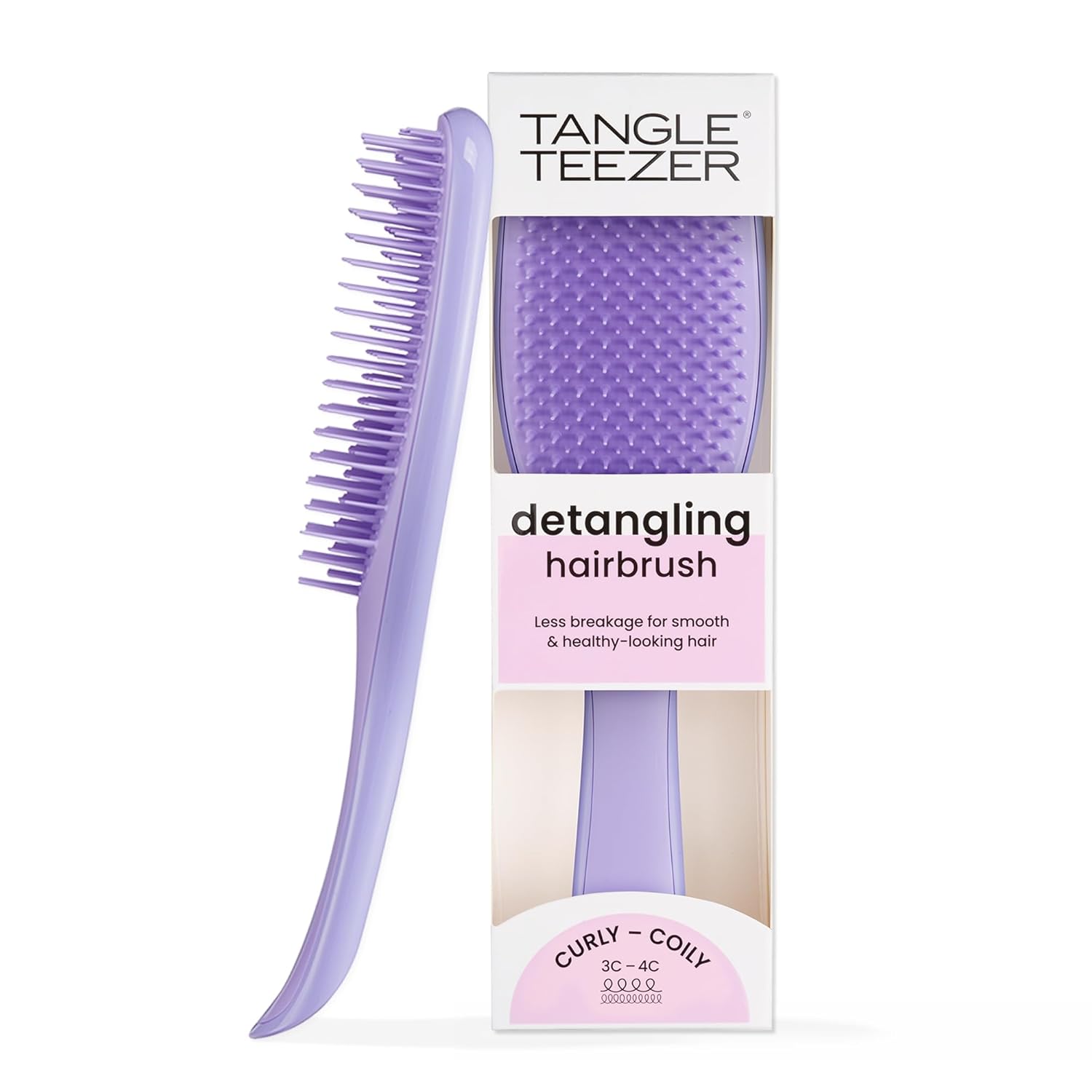 Tangle Teezer Ultimate Detangler Curly Hair Brush, Dry & Wet Hairbrush, Reduces Frizz & Breakage, for 3C to 4C Curly Hair Types, Purple Passion