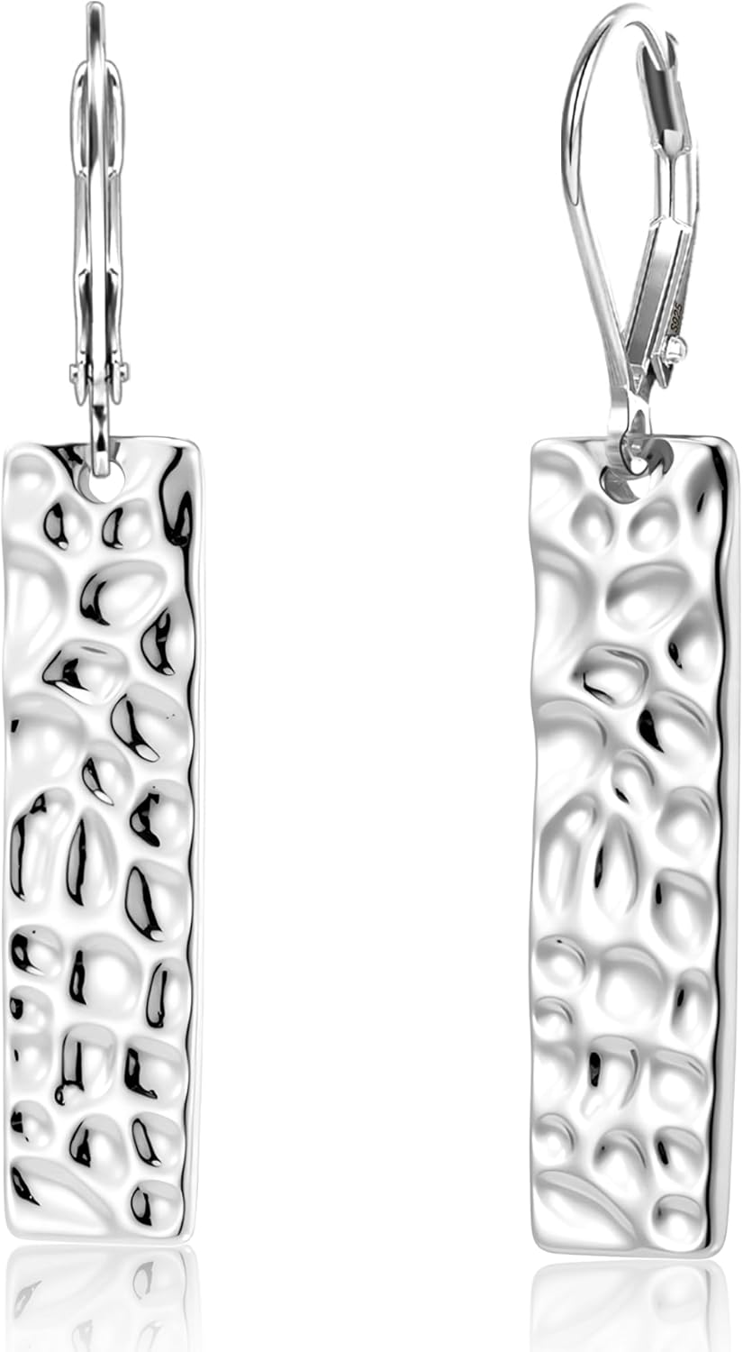 ALEXCRAFT 925 Sterling Silver Dangle Earrings for Women, 14K Gold Plated French Leverback Earrings, Hypoallergenic Lightweight Statement Hammer Square Bar Long Drop Earing for Women Trendy Jewelry