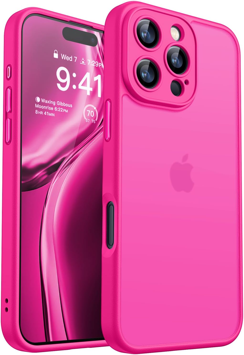 CANSHN Matte for iPhone 16 Pro Case, Upgraded [Full Camera Protection] [Translucent Matte] Shockproof Protective Phone Case for iPhone 16 Pro 6.3" - Hot Pink