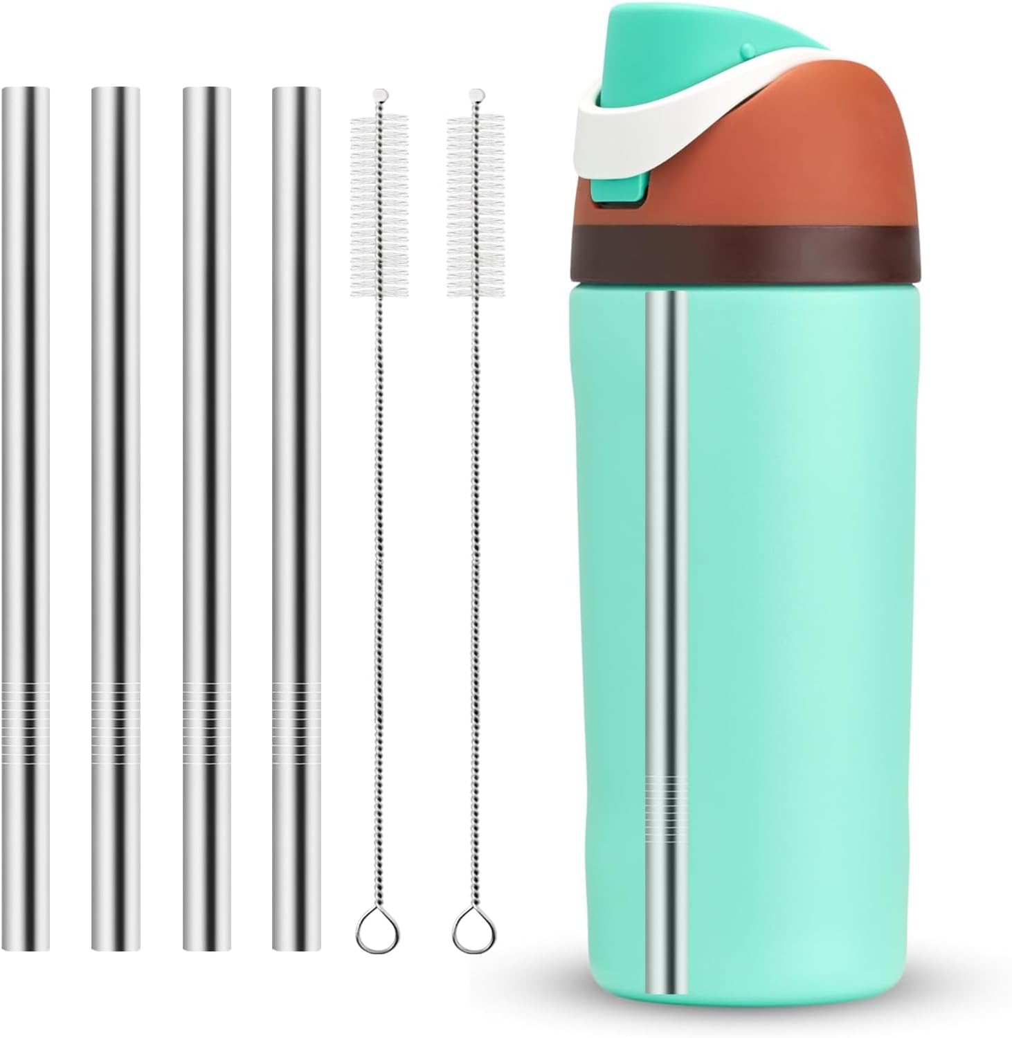 Metal Straw Replacement for Owala Kids Water Bottle 16 oz Accessories, With 2 Straw Cleaner, Reusable Stainless Steel Straws Compatible With Owala Water Bottle - 4pcs