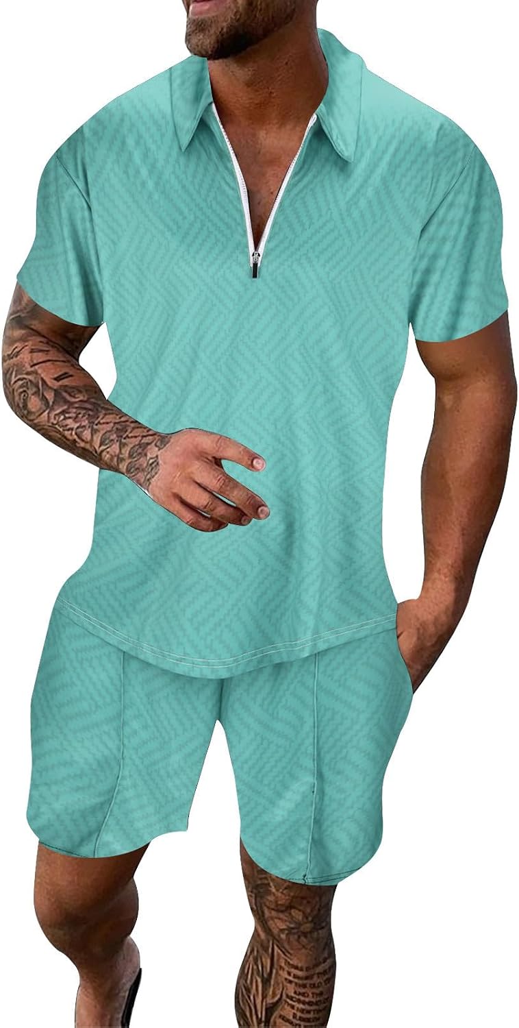 Akgukrseh Mens Tracksuit Set,Mens Polo Shirts Short Sleeve Multipack Luxury Shirt and Set Men's Casual 2 Piece Gym Running Football Shorts & T-Shirt Outfit Men Sportswear Tops for UK