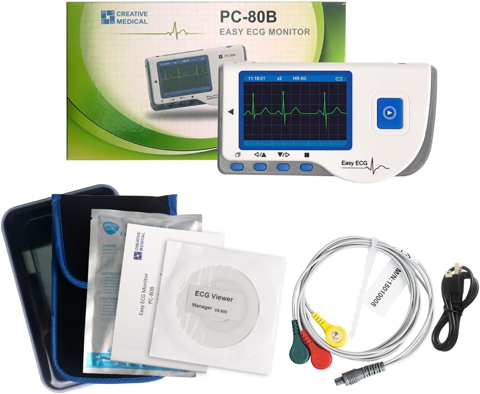 Prince 180B Portable ECG Monitor Continuous Measuring With 3-Lead ECG Cable and Electrodes