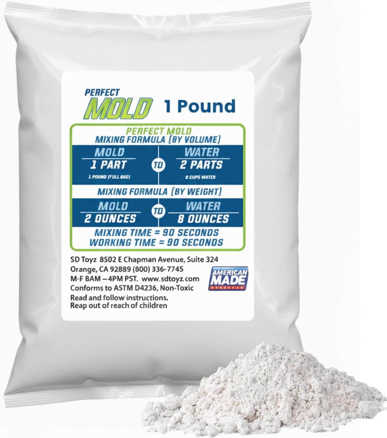 Perfect Mold Alginate Molding Material, Non-Toxic Mold Making Powder for Life Casting, Hand Casting, Baby Footprints, Face & Body Molds, USA Made, 1 lb Bag