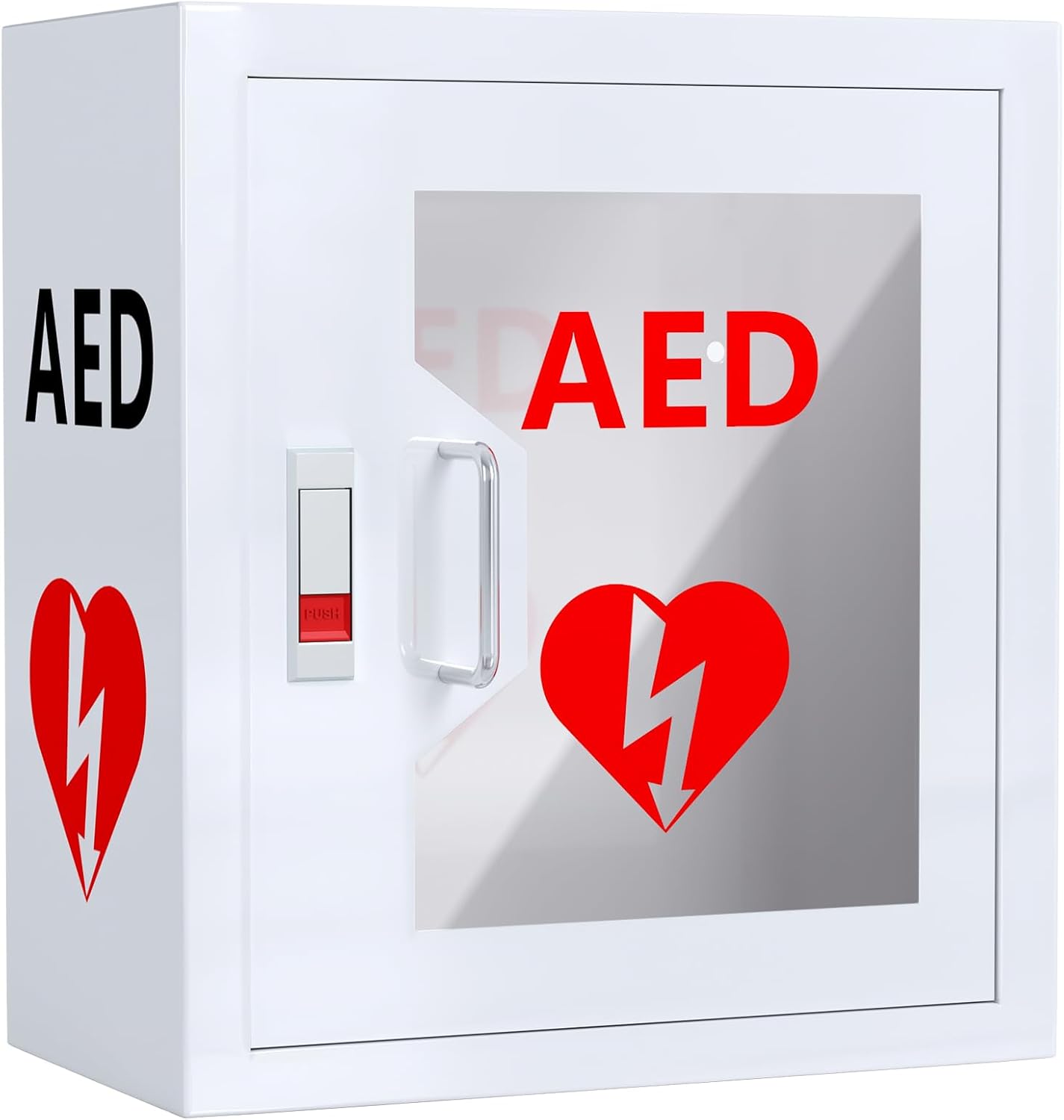 NLShan Wall-Mounted AED Cabinet, Metal Steel Plate Storage Cabinet with Snap Lock, Fits All Brands Cardiac Science, 14.2 x 7.8 x 15.7 Inch