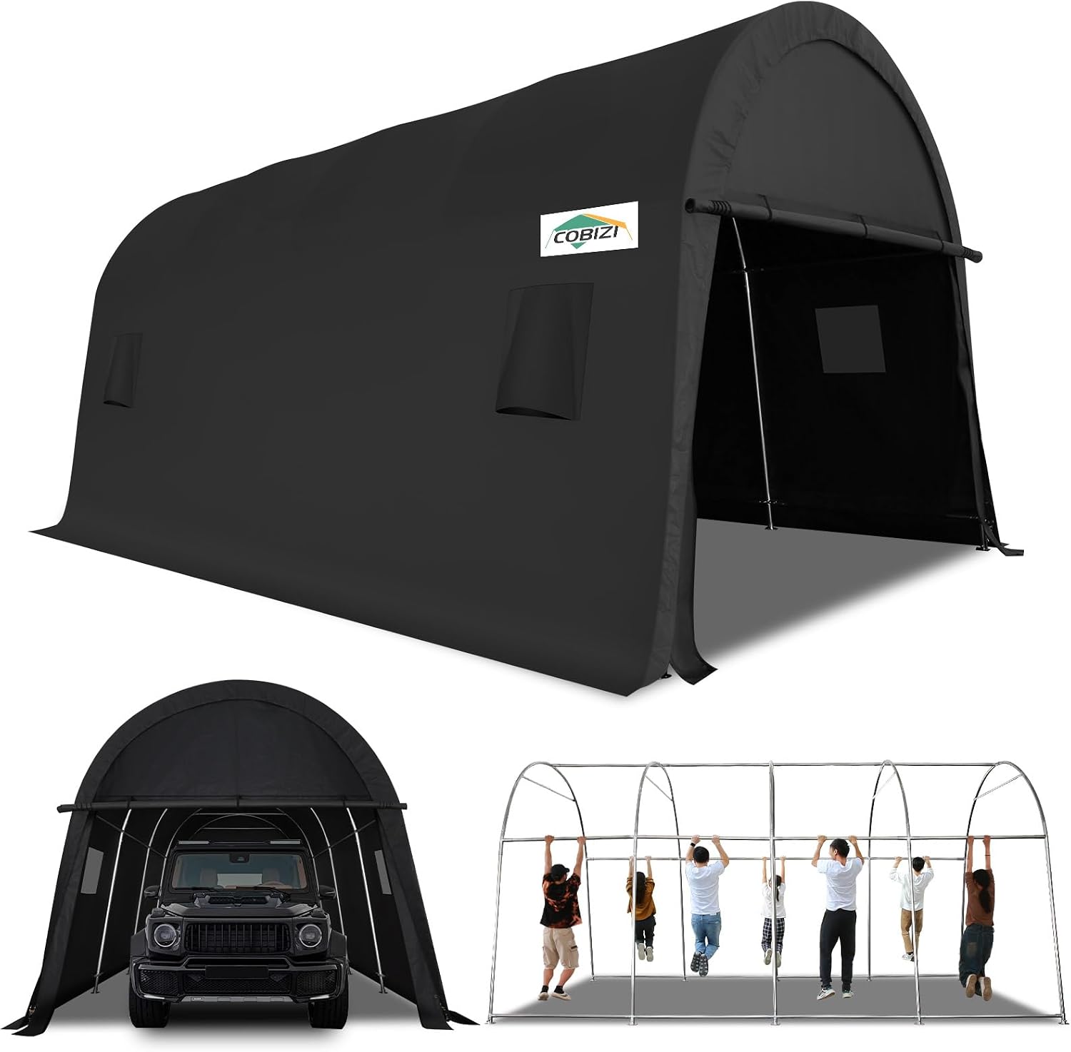 COBIZI 12x20 Carport Heavy Duty Portable Garage Steel Storage Shed | Round Style、Vents、Anti-Snow、All-Steel Metal Frame、Truck/Boat