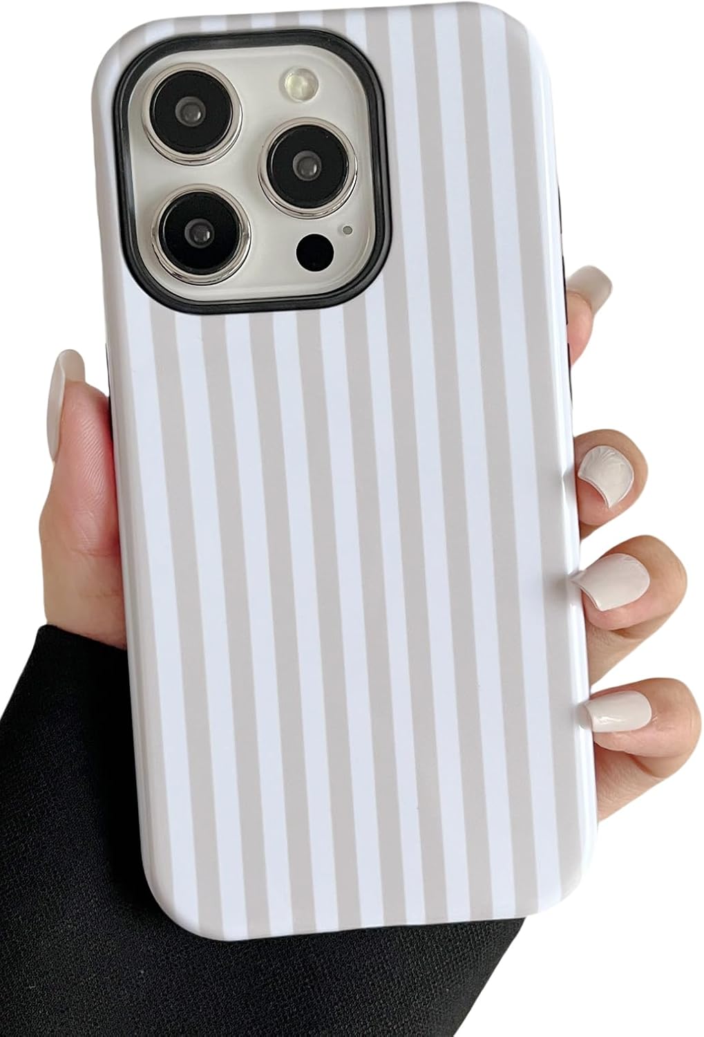 Compatible with iPhone 15 Pro Case Cute Aesthetic Striped Phone Case for Women Girl Shockproof Slim TPU and Hard PC Protective Cover (Antique White)