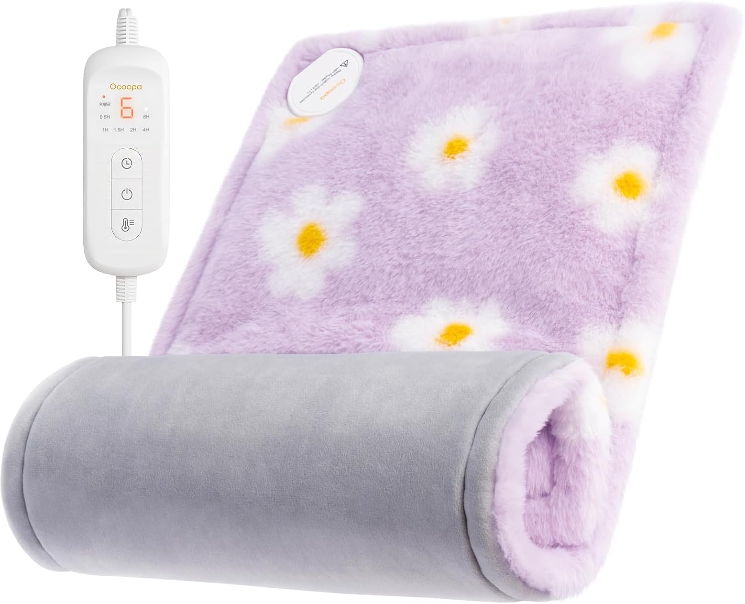 OCOOPA Graphene Heating Pad for Back Pain Relief, Ultra Soft & Comfortable Plush, Flower Cute Heating Pad for Period Cramps XL 12"x24", 6-Hour Timer, Christmas Gift for Women Mom