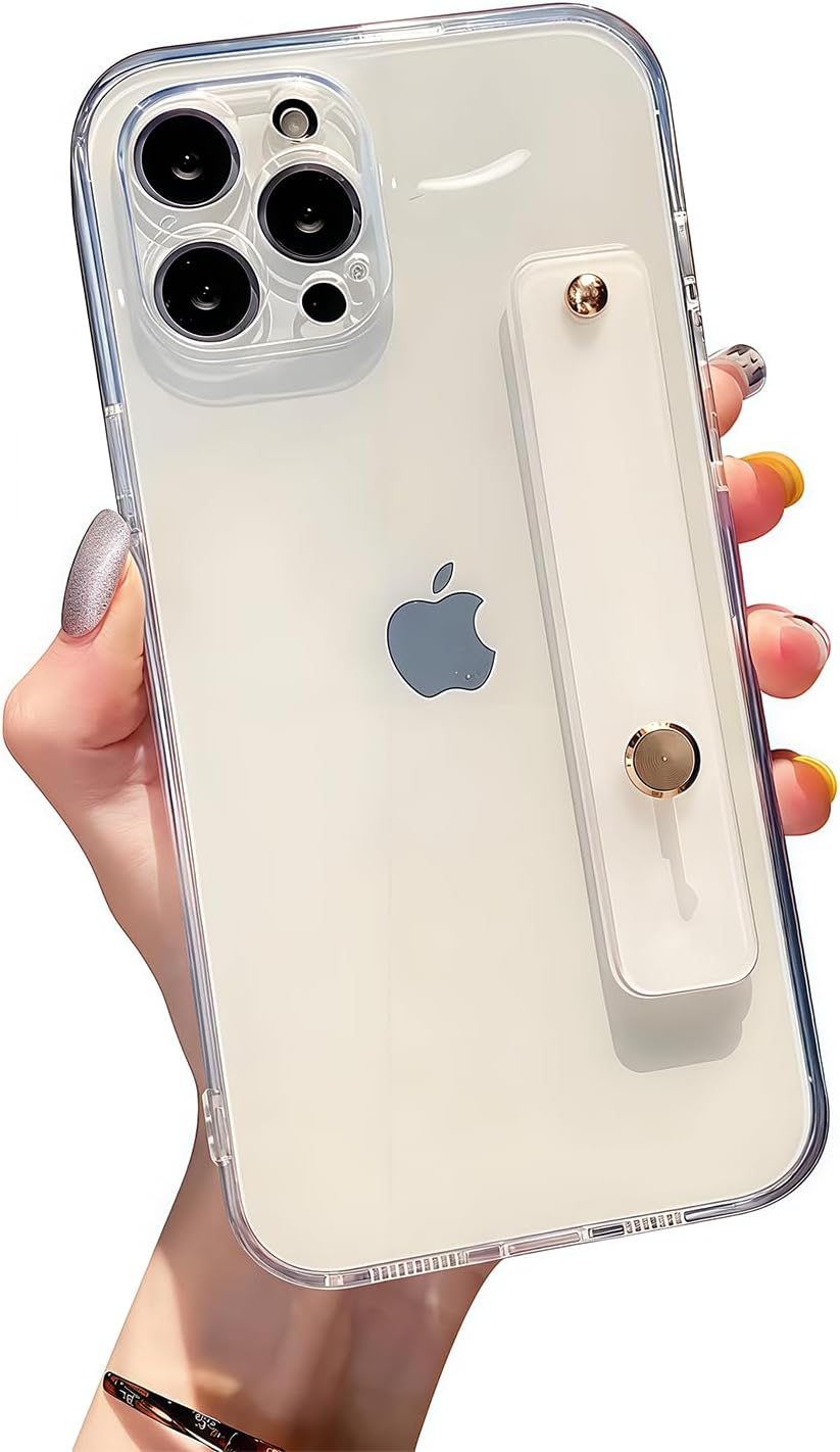 siduater Case for 6.9" iPhone 16 Pro Max with Wrist Strap Kickstand, Shockproof Translucent PC Back Cover + Soft TPU Bumper with Adjustable Hand Grip Loop for iPhone 16 Pro Max 6.9 Inch, HD Clear