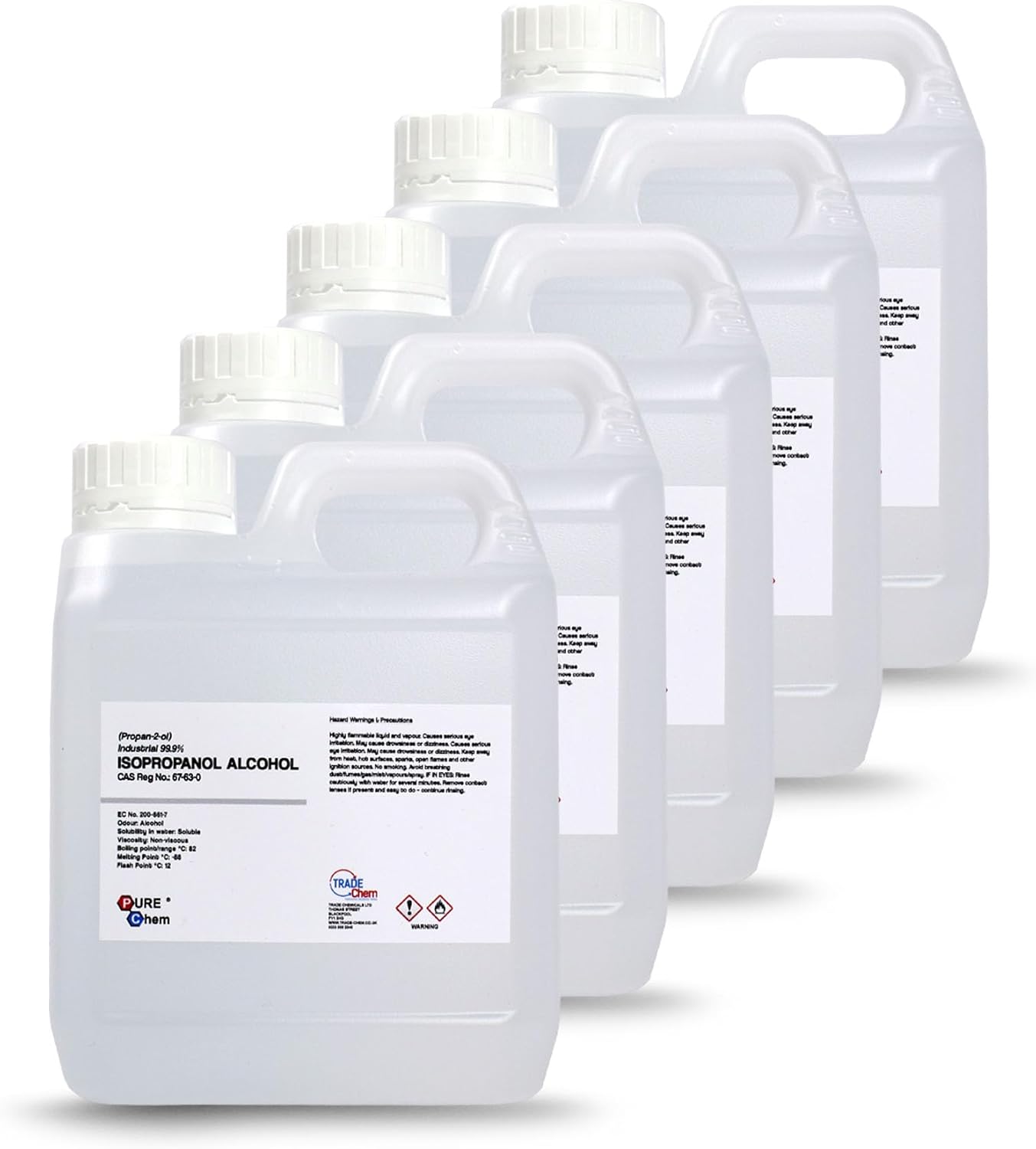 Pure Chem Isopropyl Alcohol Isopropanol IPA Rubbing Alcohol Cleaning 99.9% | 5x1L Jerry, 99.9% IPA, Isopropanol, High Purity Cleaning Alcohol, Electronics Cleaner, Fast Evaporation, Residue-Free Finish