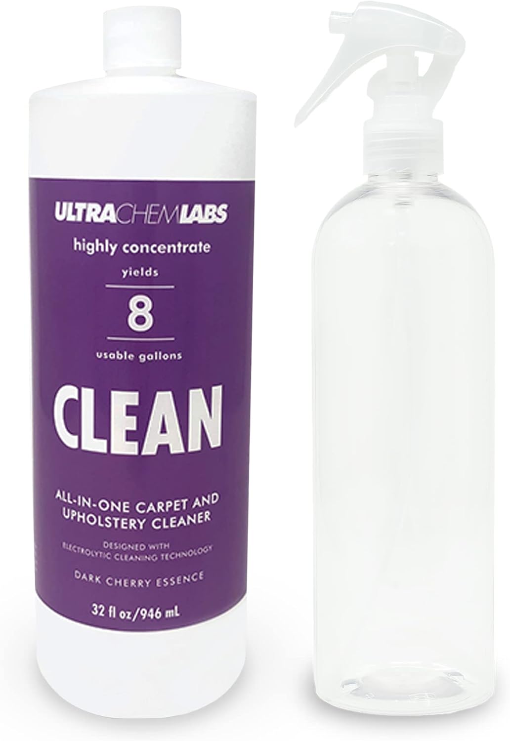 Professional Grade, All-in-One Super-Concentrated Upholstery Carpet Solution with Spray Bottle, Electrolytic Stain Remover, Dark Cherry Scent, 32 oz Formula Yields 8 Gallons