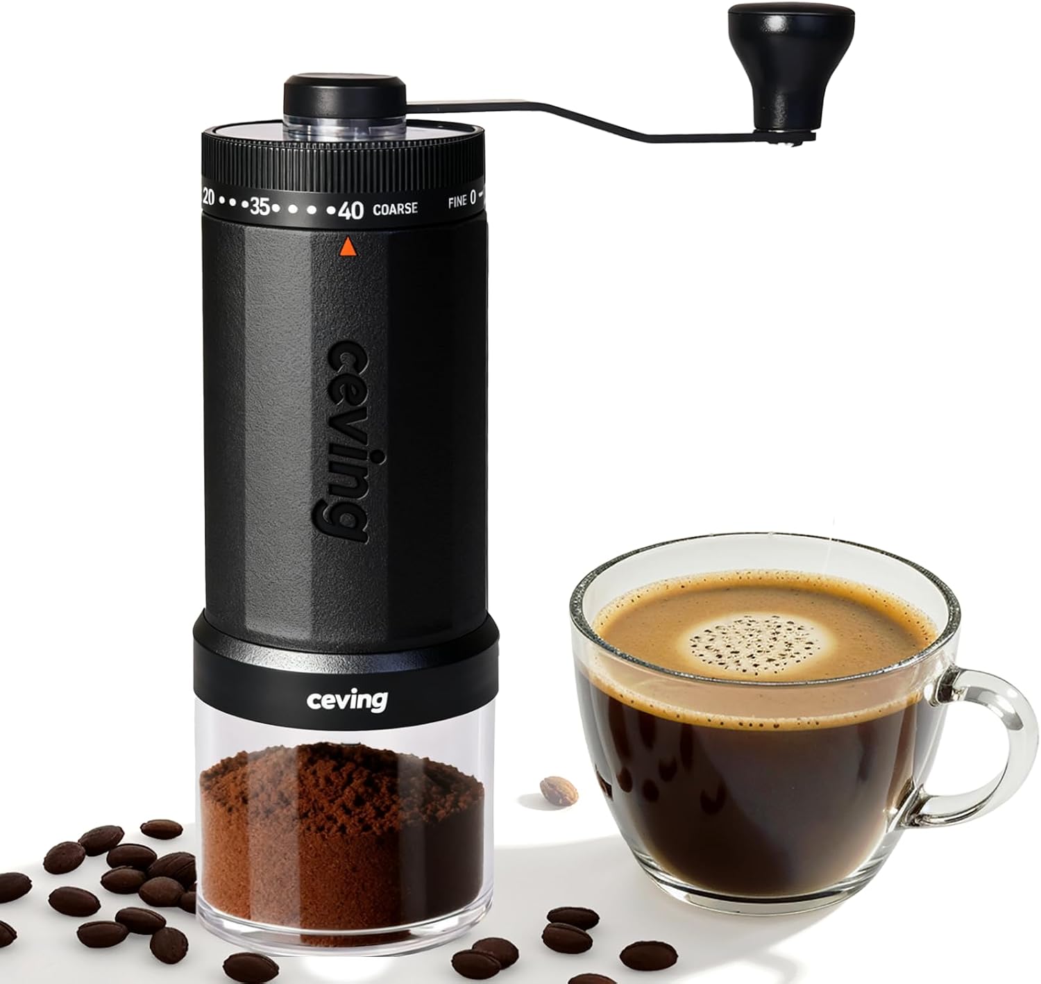 CEVING World's First 60g Large Capacity Manual Coffee Grinder, Black | 40 External Settings, Portable Hand Coffee Bean Mill with Ceramic Conical Burr for Travel, Camping, Drip, Pour Over & Gift