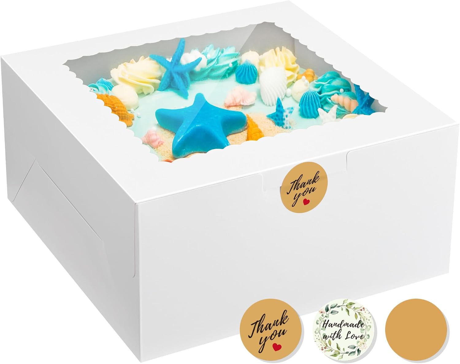 Kootek 24pcs Cake Boxes with Window, 10 x 10 x 5 Inches Bakery Boxes Treat Cookie Dessert Boxes Pastry Box for Cake, Chocolate Covered Strawberries, Cupcakes, Donuts, Baked Goods
