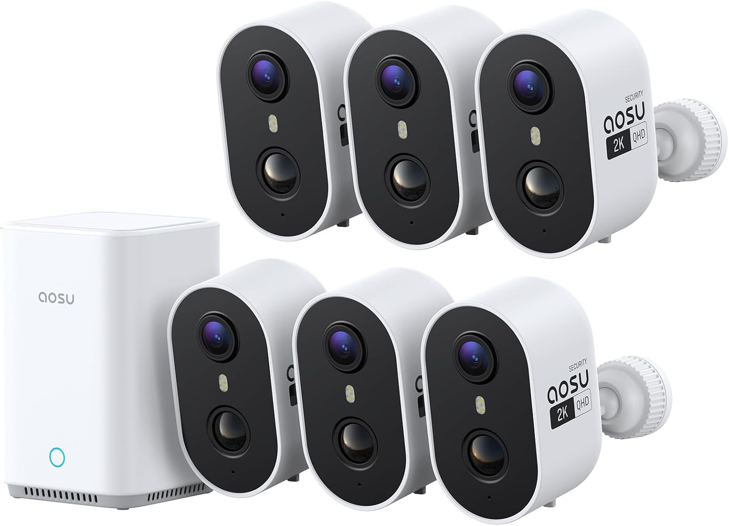 aosu 2K Security Cameras Wireless Outdoor, 6-Cam Kit with 2.0 aosuBase, No Subscription Required, 32GB Local Storage Expandable up to 1TB, Full-Color Night Vision PIR & AI Detection, 2.4& 5GHz WiFi
