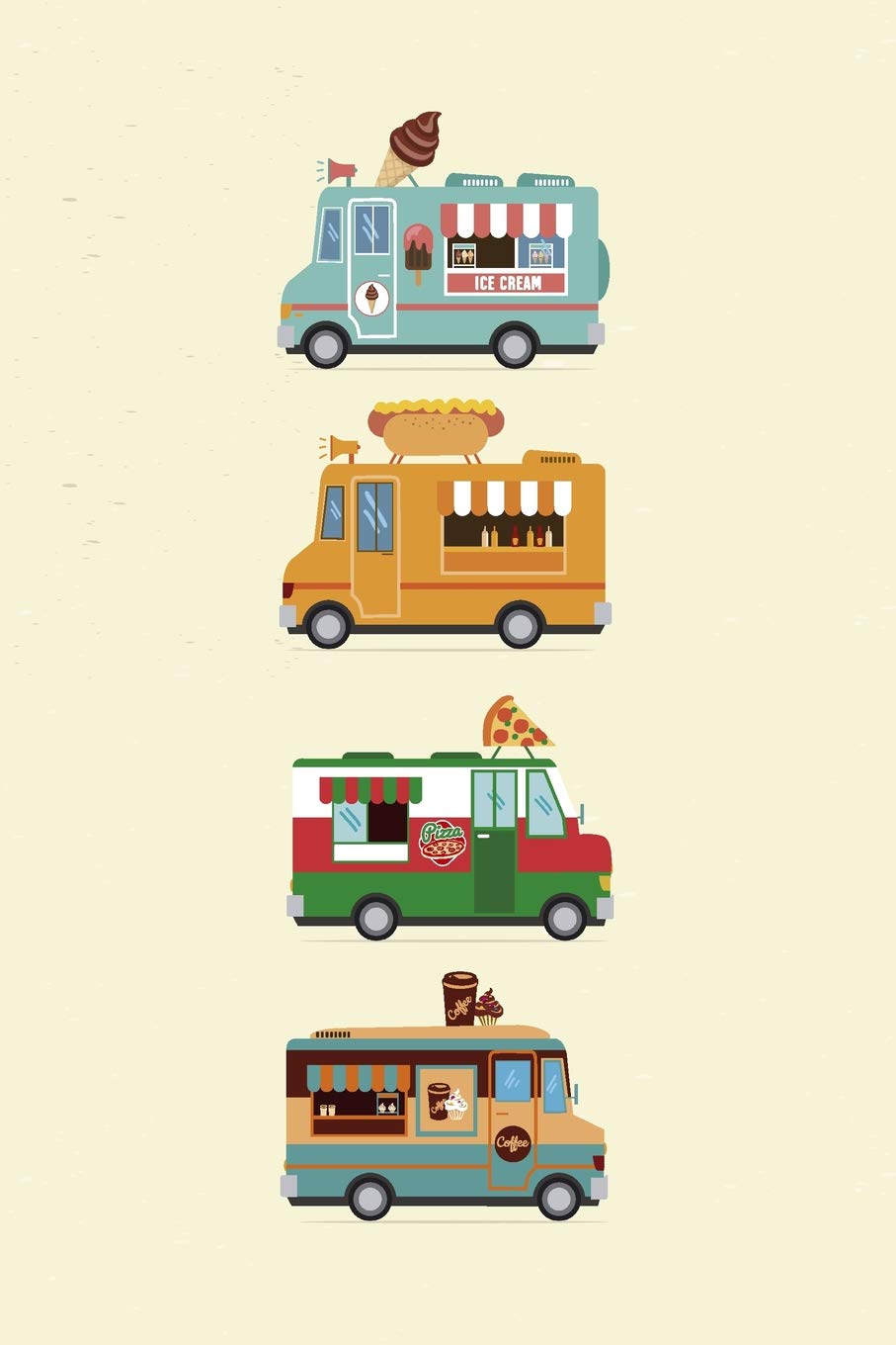 Food Trucks: Dot Grid Notebook Journal, 6x9 Inch, 120 pages