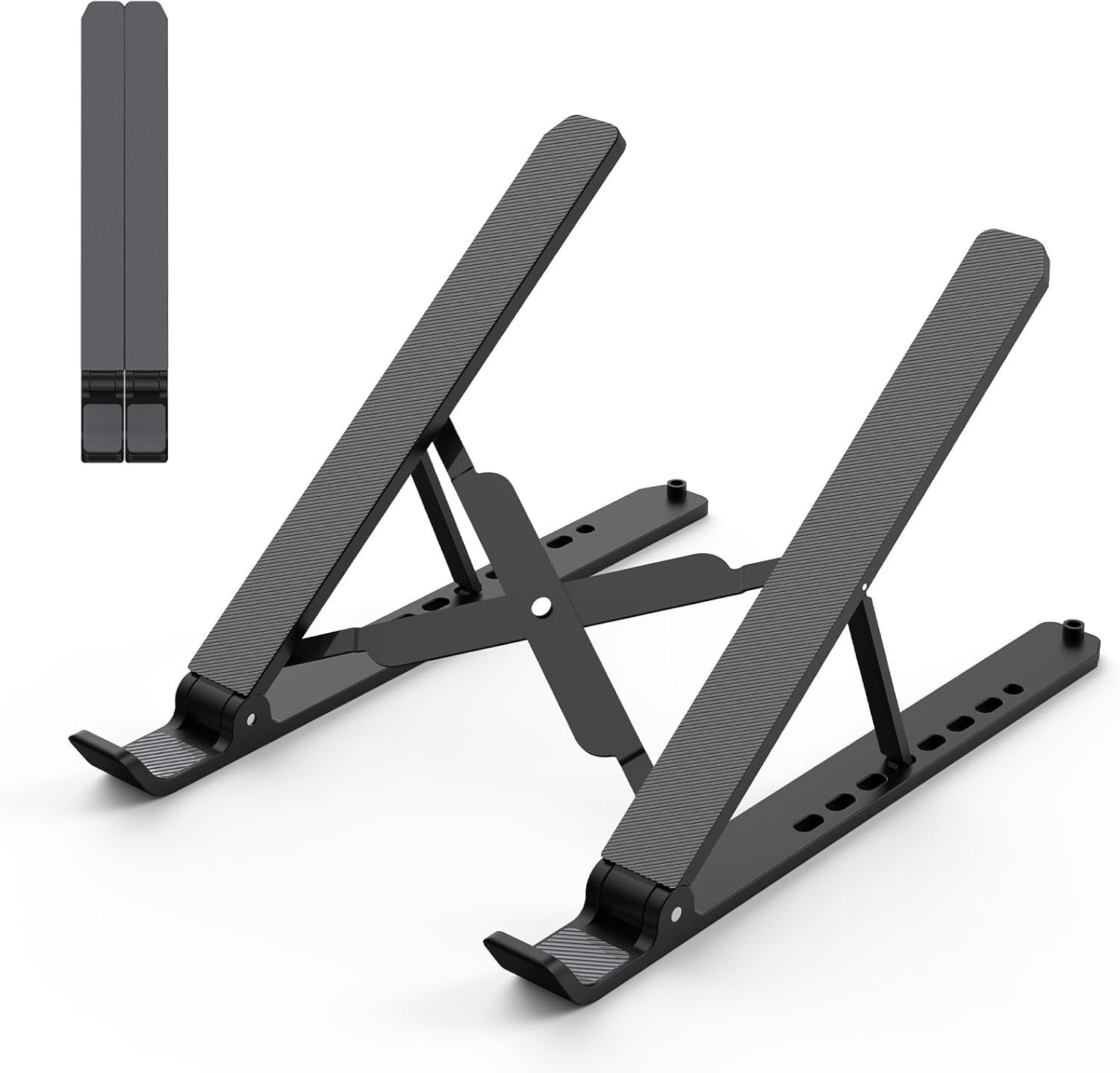 Laptop Stand for Desk, Adjustable Laptop Riser ABS+Silicone Foldable Portable Computer Holder, Ventilated Cooling Notebook Stand for 10-15.6” Laptops,Tablet-Black