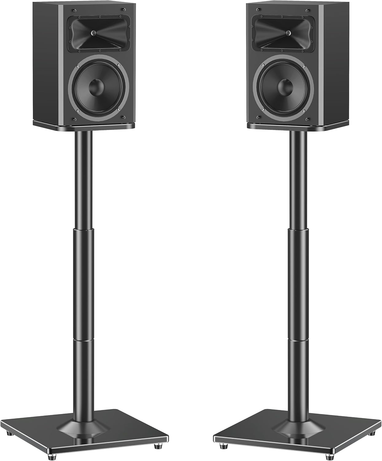 MOUNTUP Universal Speaker Stands Pair 28.3" to 37.4" Height Adjustable Floor Speaker Stands, Holds Bookshelf & Satellite Speaker Large Speaker, Up to 22LBS Cable Concealing 9.8" Plate Black MU9132-L