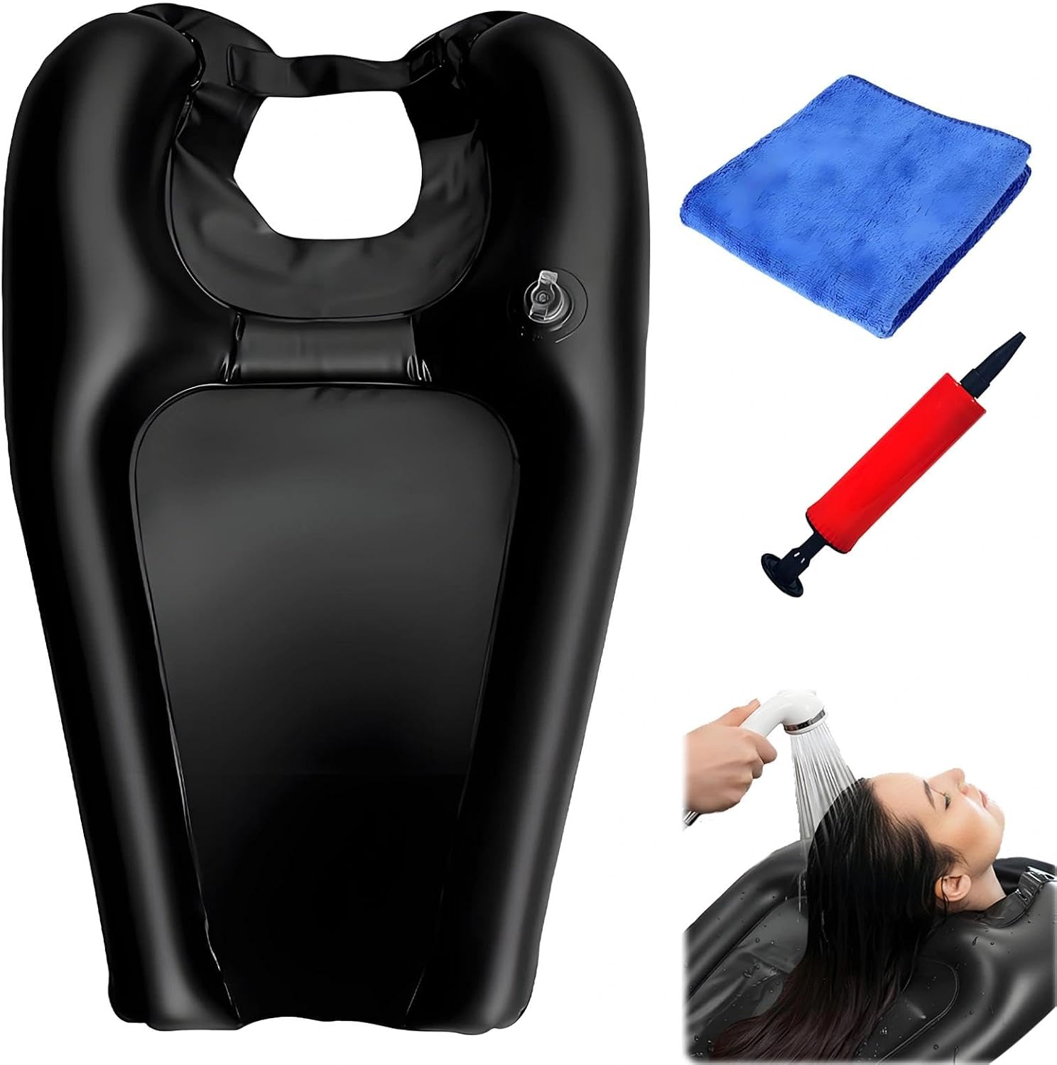 Inflatable Hair Wash Basin, Blow up Hair Wash Basin, Portable Blow Up Shampoo Basins with Inflator and Absorbent Towel for Bedridden & Limited Mobility Care, Handicapped and Elderly