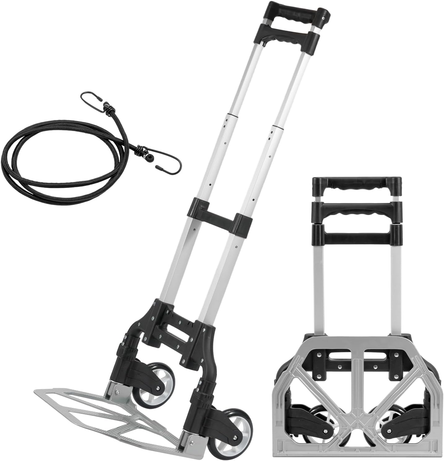 Folding Aluminium Hand Truck 60kg Shopping Trolleys Foldable Trolley Folding Hand Truck Aluminium Multi Purpose Sack Truck Moving Trolley Load Capacity Collapsible Luggage Cart for Home Tr