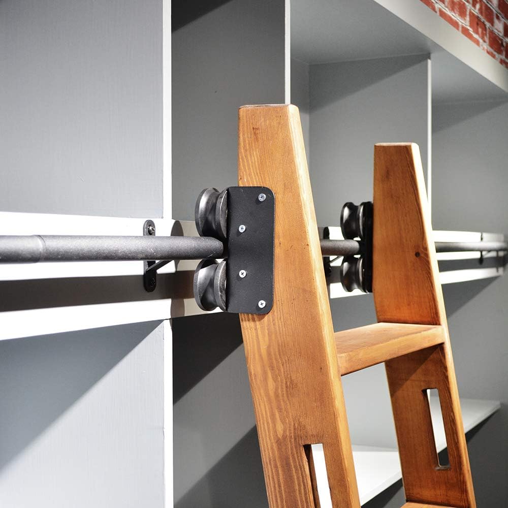 DIYHD 6.6FT Rolling Ladder Hardware Sliding Rail,Top Roller,Floor Wheel