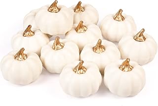 Whaline Artificial Pumpkins Bulk Vintage White Pumpkin Harvest Lifelike Pumpkin Fake Foam Pumpkin for Fall Autumn Halloween Home Thanksgiving Party House Kitchen Wedding Decor, 12Pcs