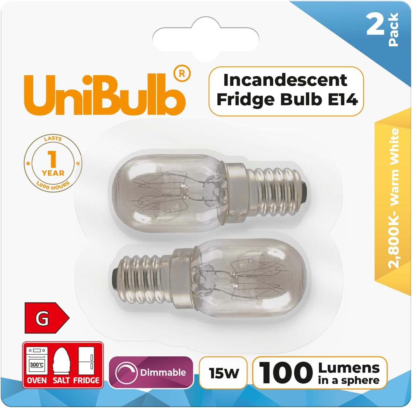 15W E14 Fridge Light Bulb 230V-240V Pygmy SES Incandescent Bulbs 2800K Warm White | Suitable for Salt Lamps, Ovens, Fridges or Freezers | Small Edison Screw Base (2)