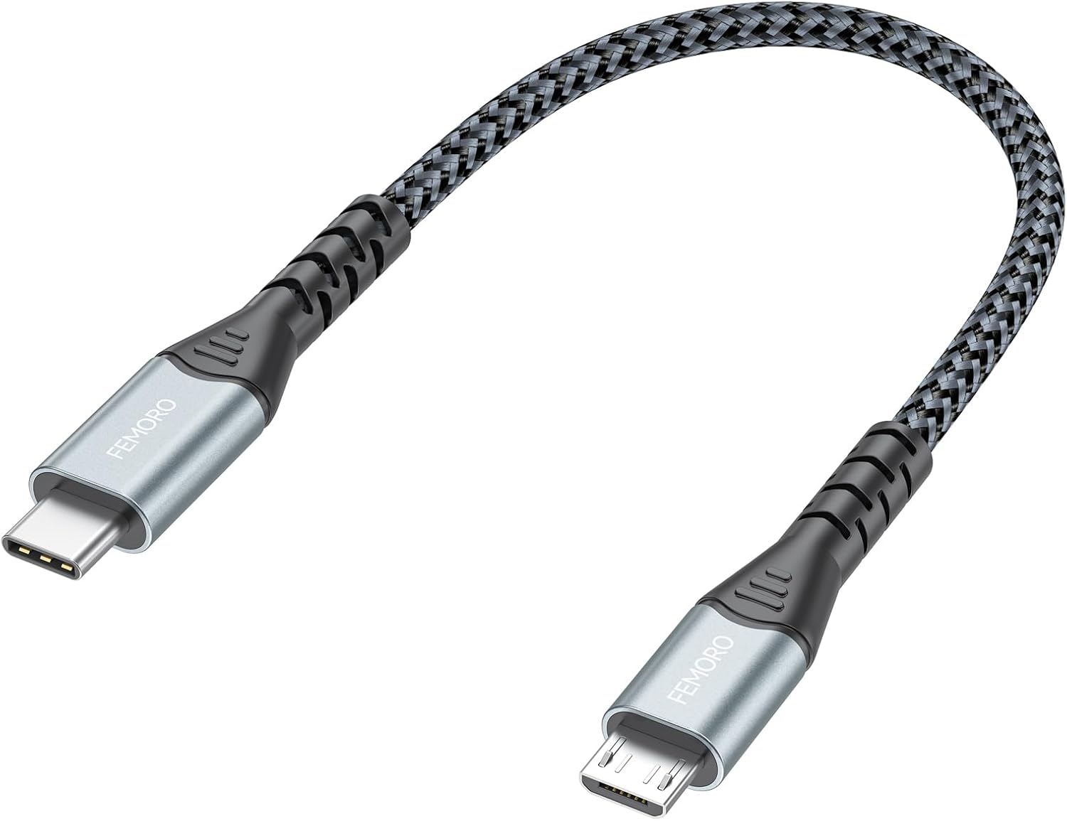FEMORO USB C to Micro USB Cable 6 Inch Short, 480Mbps Data Transfer & 12W Charging USB-C Type C to Micro USB Cable Adapter OTG Cord Braided for MicroUSB Devices