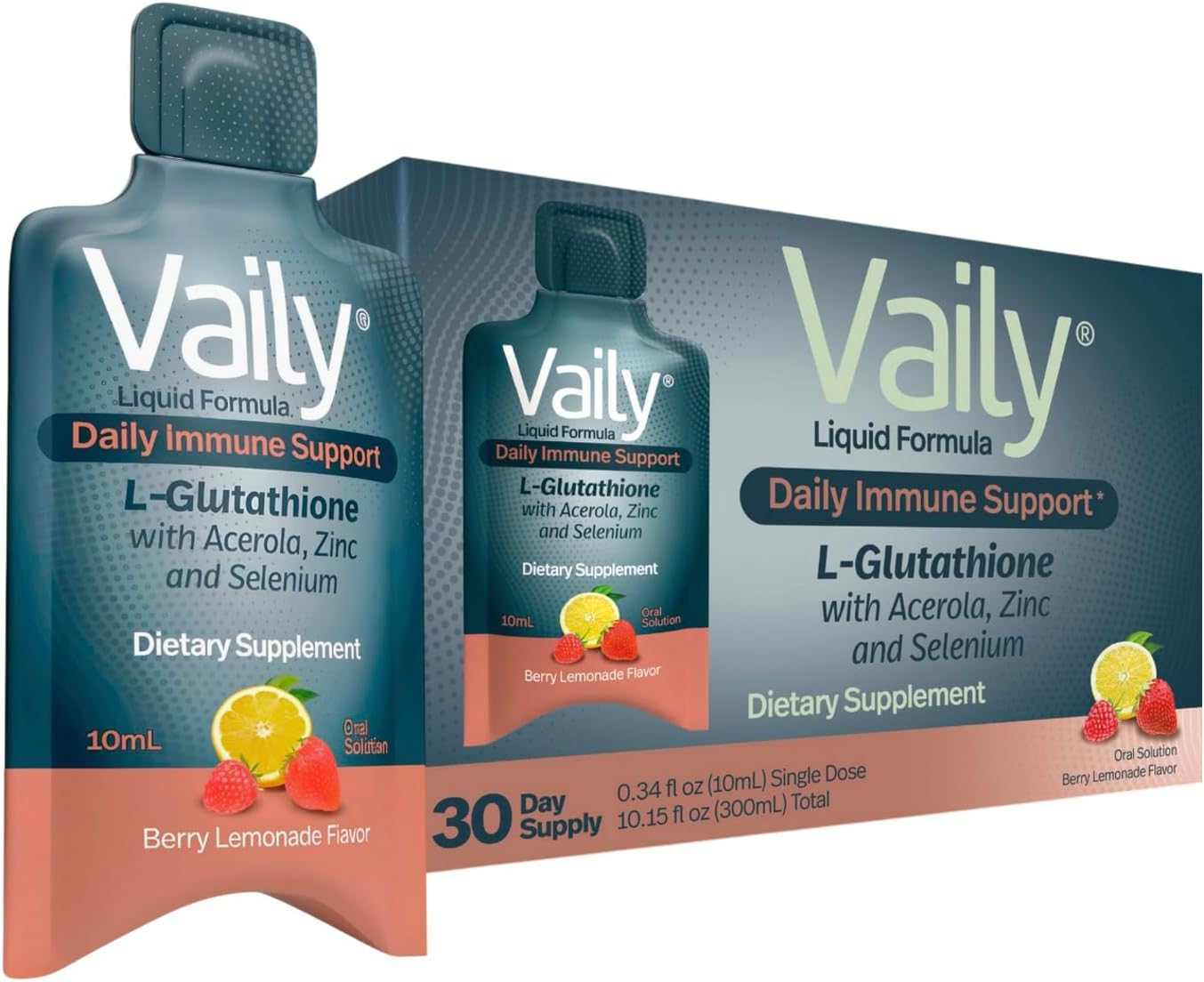 Immune Support Supplement for Adults - Liquid Glutathione Supplement 860 mg w/Acerola Vitamin C Zinc & Selenium - High Potency Antioxidant, Skin Health, Detox Every Day - 30 Single-dose Vials