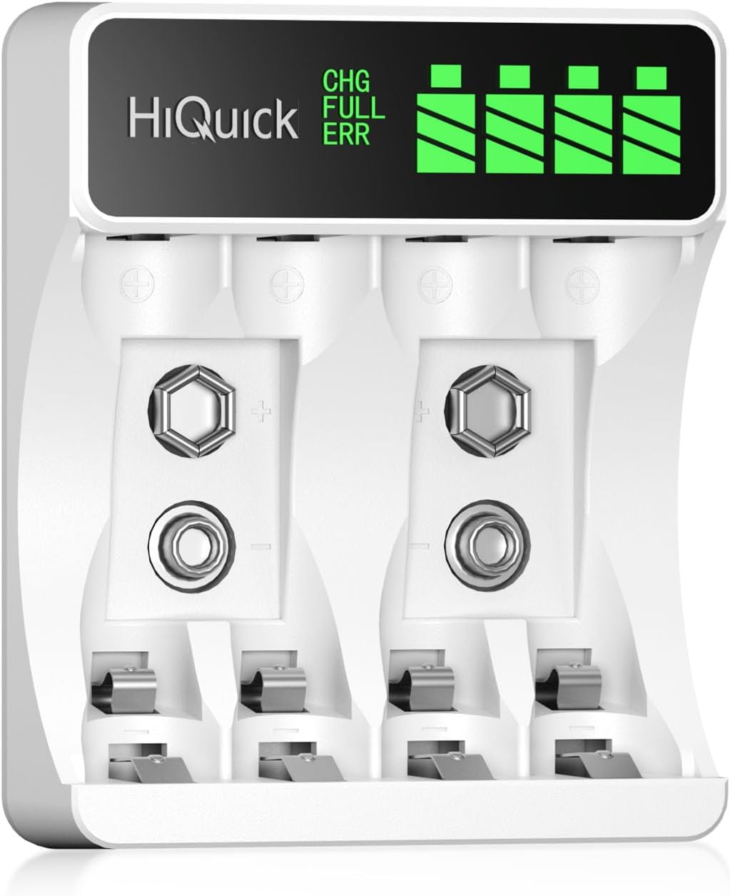 HiQuick LCD 4-slot Battery Charger for 1.2V Standard AA & AAA Ni-MH Ni-CD Rechargeable Batteries, Type C Input, Fast Charging Function, Intelligent Battery Detection Technology