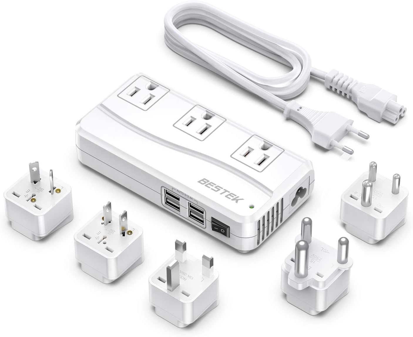 BESTEK 220v to 110v Voltage Converter, US to Europe Converter for Hair Straightener/Curling Iron, Power Converter for European Travel, (EU/UK/AU/JP/India/South Africa Universal Plug Adapter)