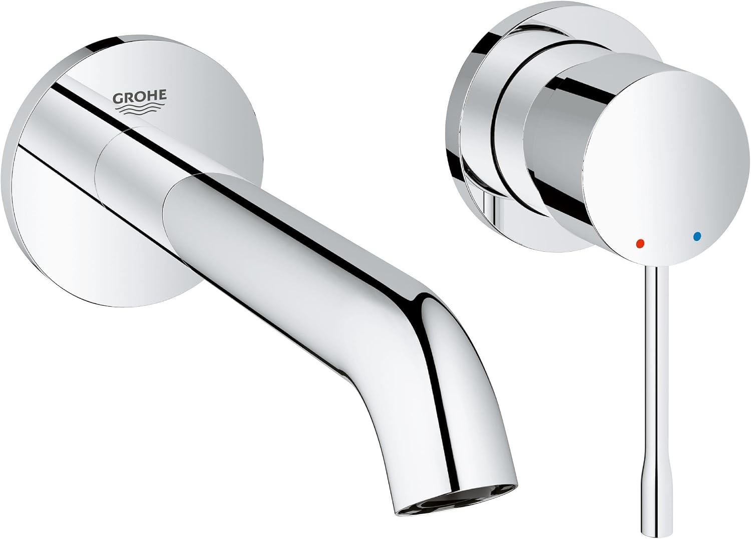 GROHE Essence – Wall Mounted 2 Hole Basin Mixer Tap (Metal Lever, Water Saving Mousseur 5.7 l/min, Centre Distance 110 mm, Projection 183 mm, Concealed Body Not Included), Chrome, 19408001