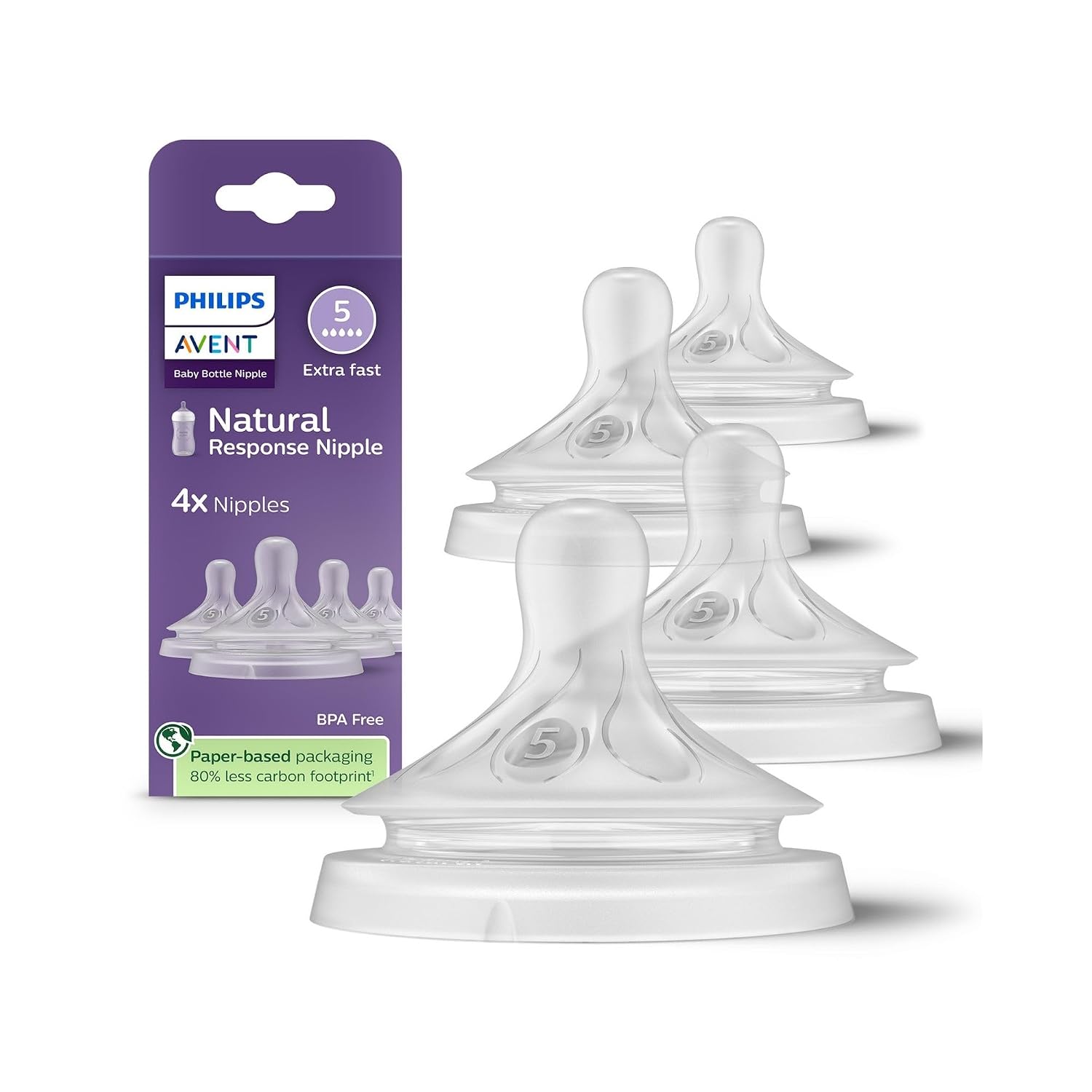 Philips Avent Natural Response Baby Bottle Nipples, Extra Fast Flow, 4-Pack