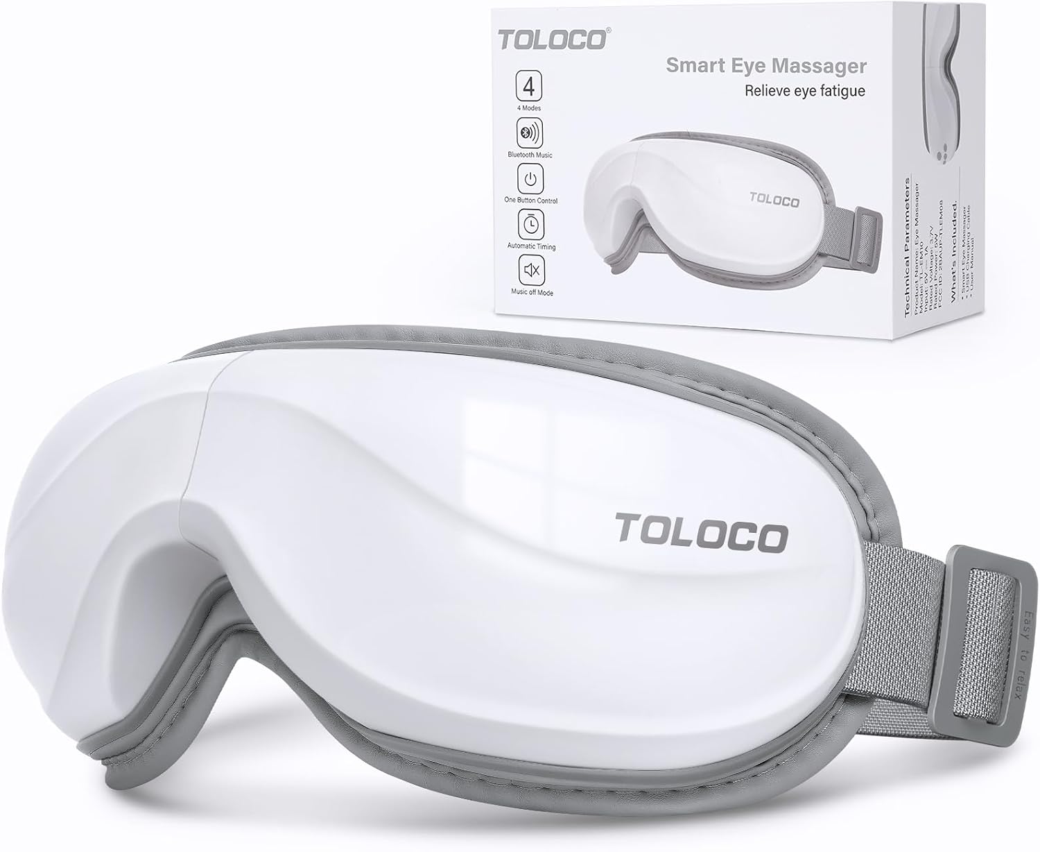 TOLOCO Eye Massager with Heat, Heated Eye Mask with Bluetooth Music for Migraines, Face Massager for Relax and Improve Sleep, Reduce Eye Strain, Relaxation Gifts for Women/Men, Birthday, Wedding Gifts