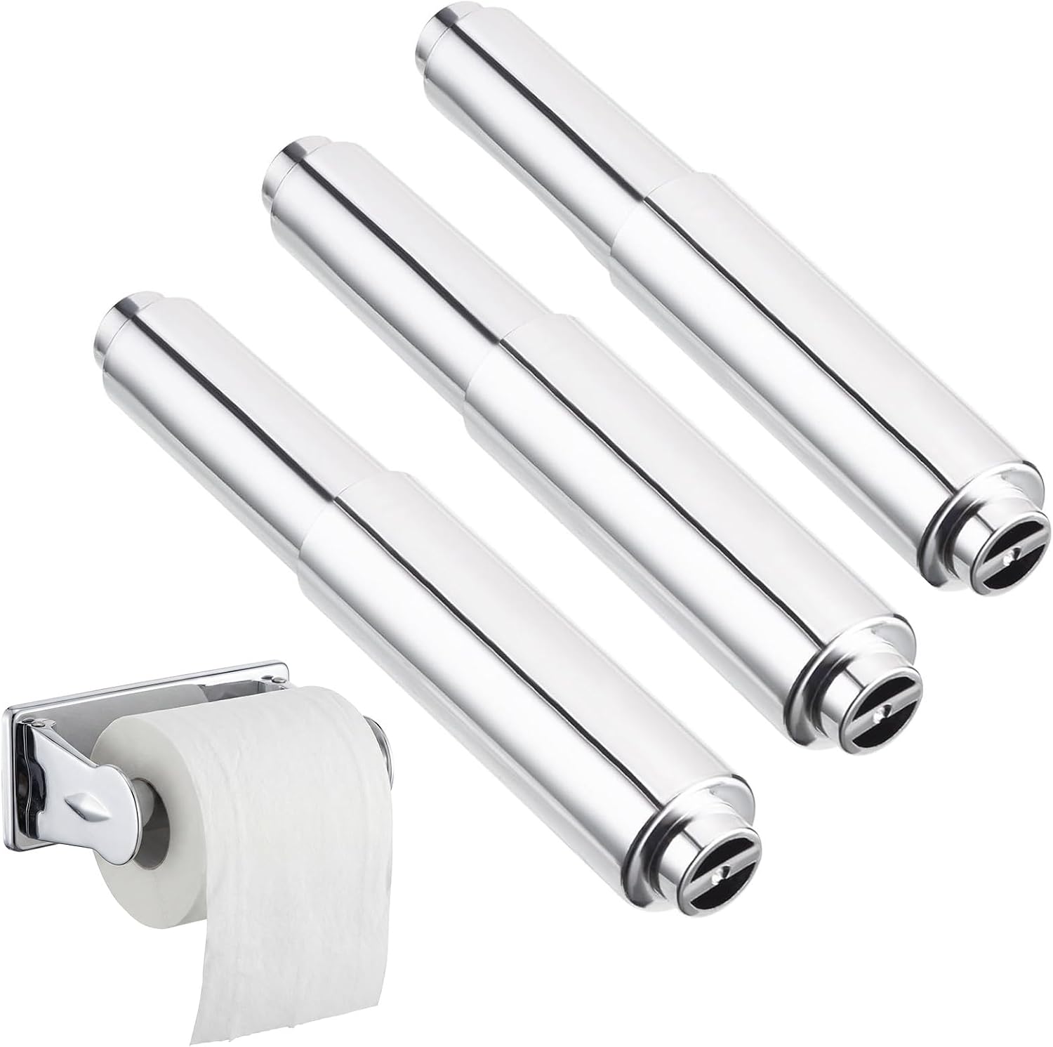 3 Pack Toilet Paper Holder Roller Toilet Tissue Holder Replacement Plastic Spring Loaded (Chrome Big End)