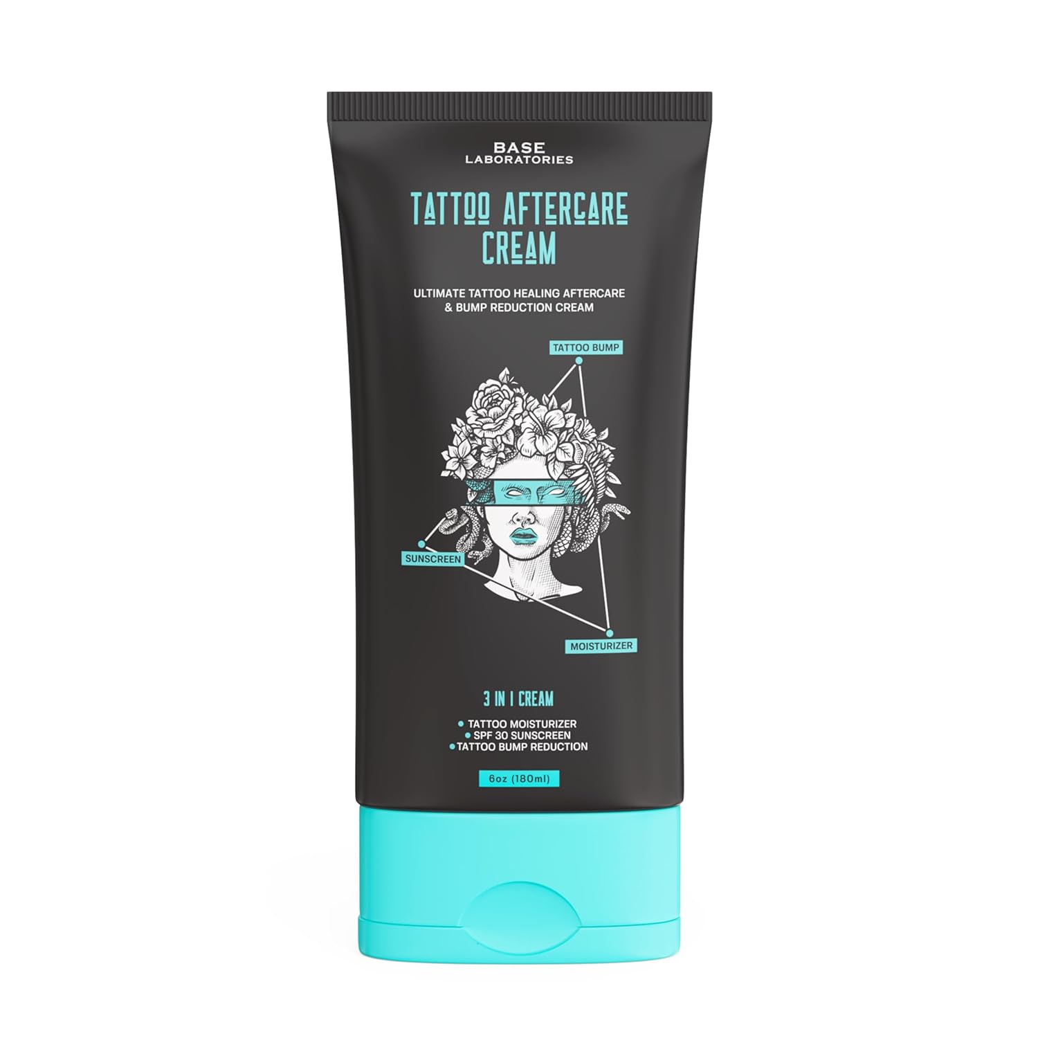 Base Labs Tattoo Aftercare Cream | 3 in 1 Cream | Moisturizer, SPF and Bump Reduction | For Post-Tattoo Care | 6 oz