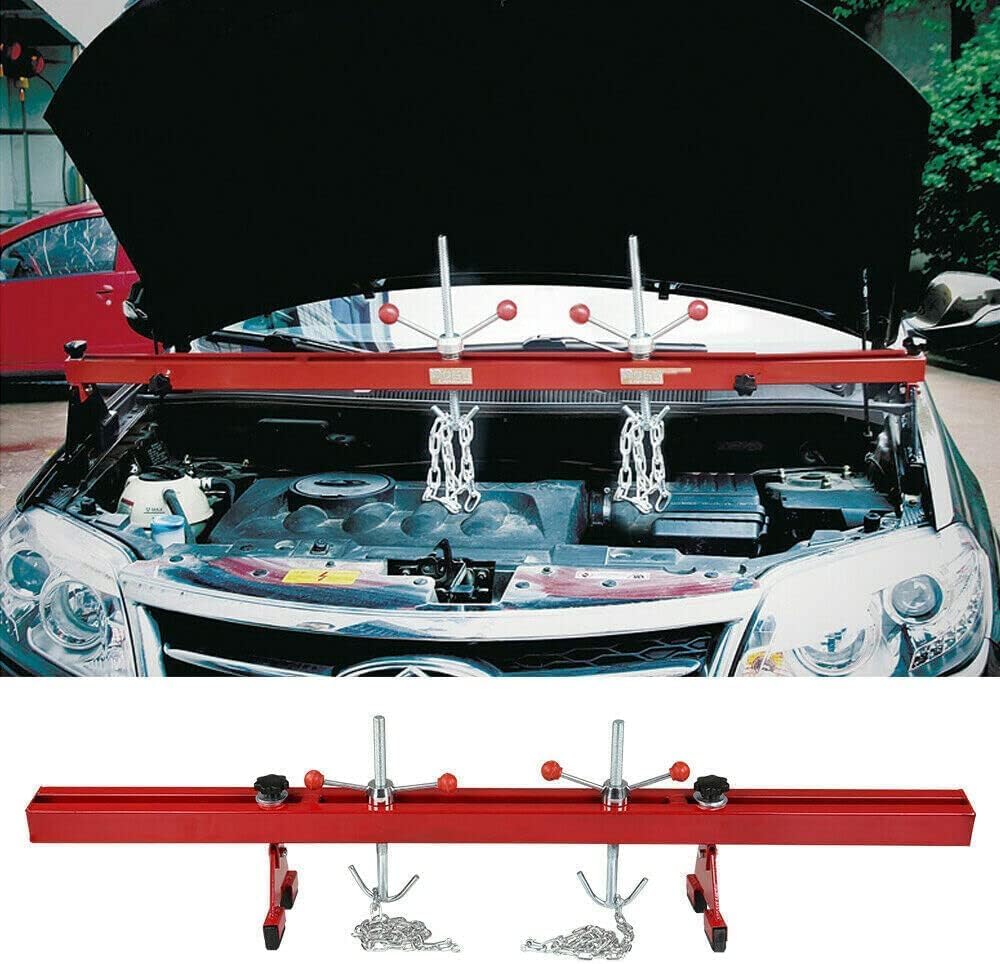 NAIMP 1102lbs / 500kg Engine Support Double Beam Bar, Engine stand with Dual Hooks Chains, Steel Motor Transmission Hoist, Motor Traverse Lifter Gearbox Support
